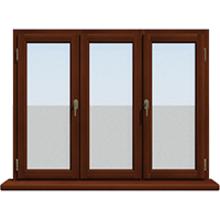 Трехстворчатое деревянное окно из лиственницы Модель 093 Орех